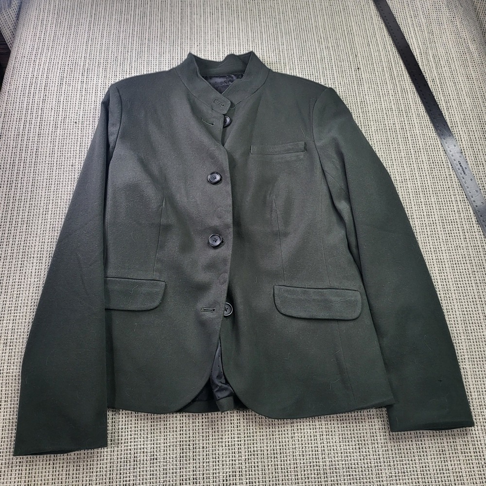 Banana Republic Blazer Women 12 Green Stand Collar Button Front Wool Blend Coat